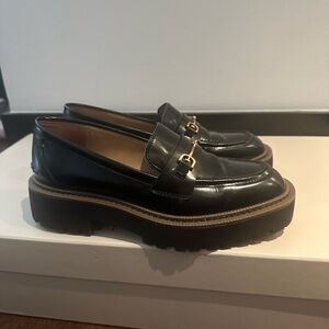 Sam Edelman Black Leather Loafers with Gold Accents